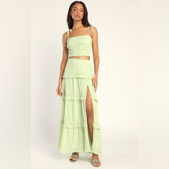 Lulus Dresses & Skirts - Lulu’s Summer Sophisticate Lime Green Tie-Strap Two-Piece Maxi Dress Siz…
